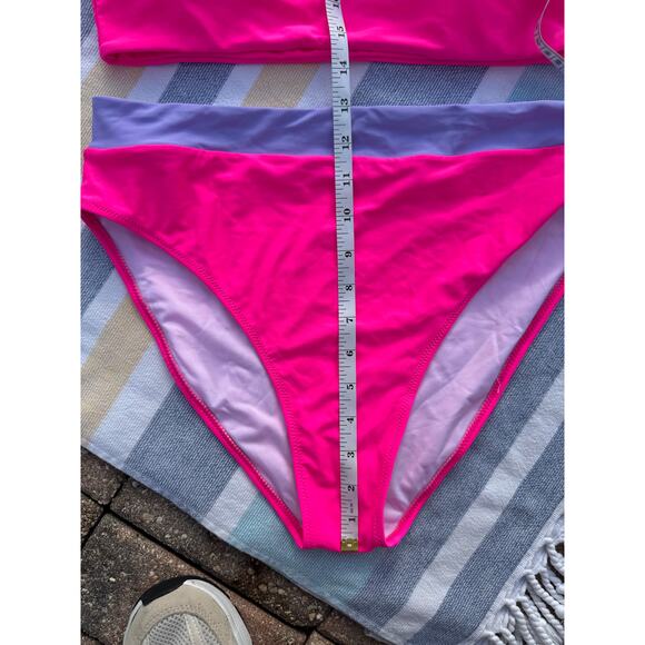 NWOT, Brand Unknown, One Shoulder Bikini, Pink and Purple, Sz XL - Picture 10 of 11